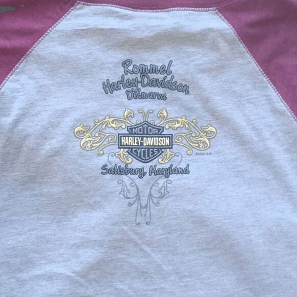 Harley Davidson Raglan Tee Maroon Red Gray T-Shirt Womens M  Salisbury MD - Picture 6 of 7